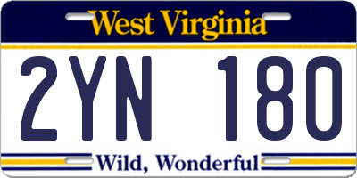WV license plate 2YN180