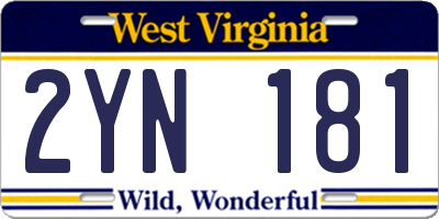 WV license plate 2YN181