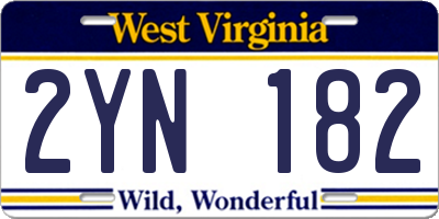 WV license plate 2YN182