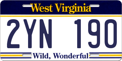 WV license plate 2YN190