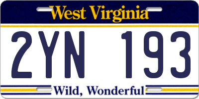 WV license plate 2YN193