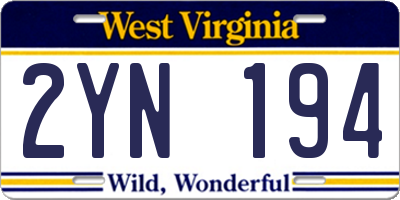 WV license plate 2YN194