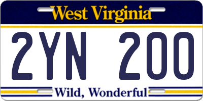 WV license plate 2YN200