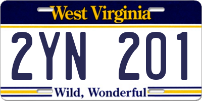 WV license plate 2YN201