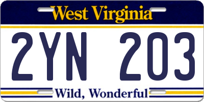 WV license plate 2YN203