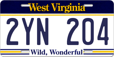 WV license plate 2YN204