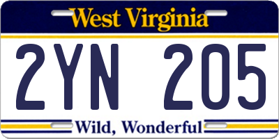 WV license plate 2YN205