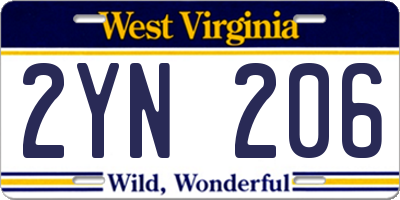 WV license plate 2YN206