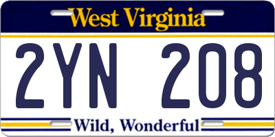 WV license plate 2YN208