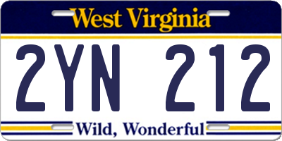 WV license plate 2YN212