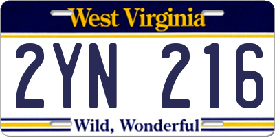 WV license plate 2YN216