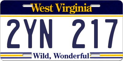 WV license plate 2YN217