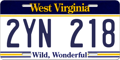 WV license plate 2YN218