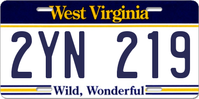 WV license plate 2YN219