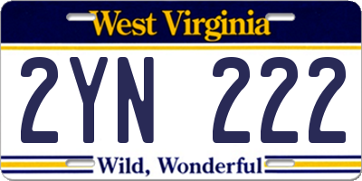 WV license plate 2YN222