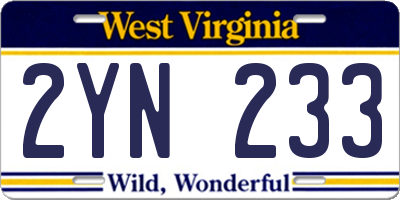 WV license plate 2YN233