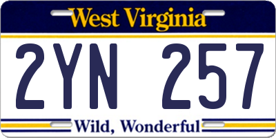 WV license plate 2YN257