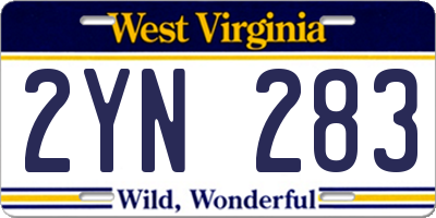 WV license plate 2YN283