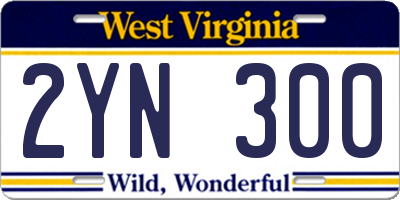WV license plate 2YN300