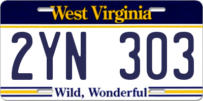 WV license plate 2YN303