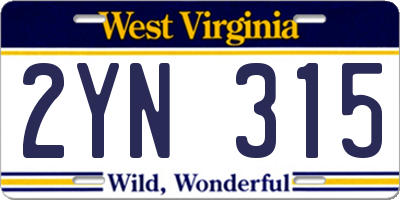 WV license plate 2YN315