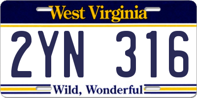WV license plate 2YN316