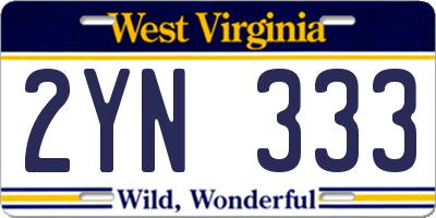 WV license plate 2YN333