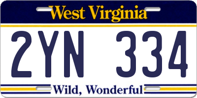 WV license plate 2YN334