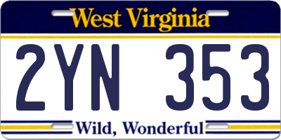 WV license plate 2YN353