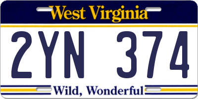 WV license plate 2YN374