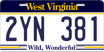 WV license plate 2YN381