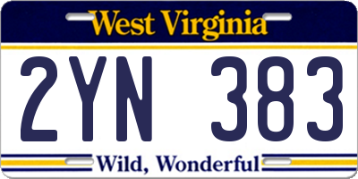 WV license plate 2YN383