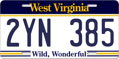 WV license plate 2YN385