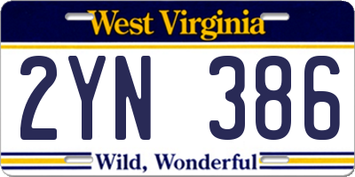 WV license plate 2YN386