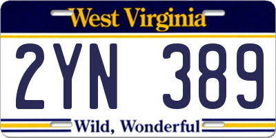 WV license plate 2YN389