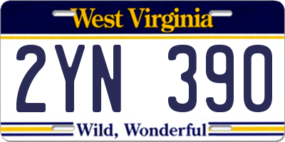 WV license plate 2YN390