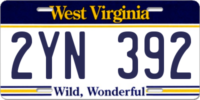 WV license plate 2YN392