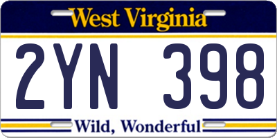 WV license plate 2YN398