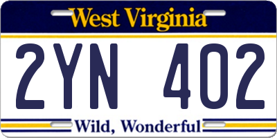 WV license plate 2YN402