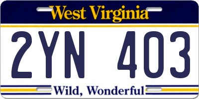 WV license plate 2YN403