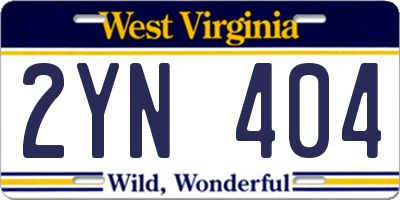 WV license plate 2YN404