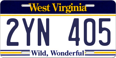 WV license plate 2YN405