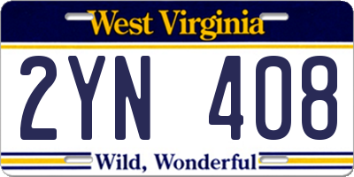 WV license plate 2YN408
