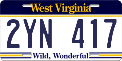 WV license plate 2YN417