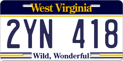 WV license plate 2YN418
