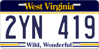 WV license plate 2YN419