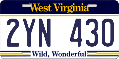 WV license plate 2YN430