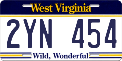 WV license plate 2YN454