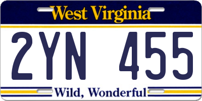 WV license plate 2YN455