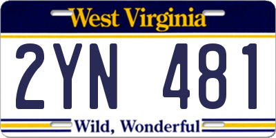 WV license plate 2YN481